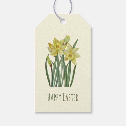 Happy Easter Waterverf Daffodils Illustratie Cadeaulabel (Voorkant)