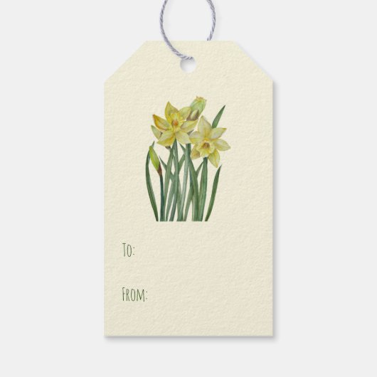 Happy Easter Waterverf Daffodils Illustratie Cadeaulabel (Achterkant)