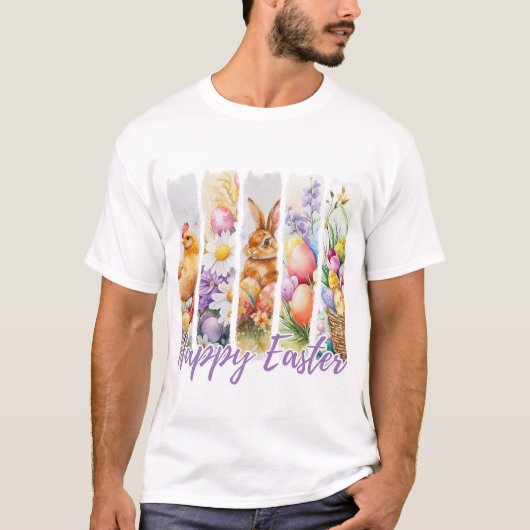 Happy Easter Waterverf Design T-shirt (Voorkant)