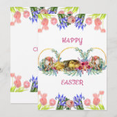 Happy Easter Waterverf Egg Chick Lila Roos Tulip Feestdagenkaart (Voorkant / Achterkant)