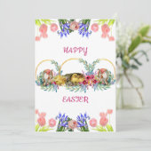 Happy Easter Waterverf Egg Chick Lila Roos Tulip Feestdagenkaart (Staand voorkant)