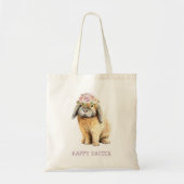 Happy Easter Waterverf Floral Bunny Rabbit Tote Bag (Voorkant)