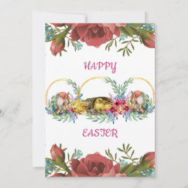Happy Easter Waterverf Floral Rozen Eieren Chick Feestdagenkaart