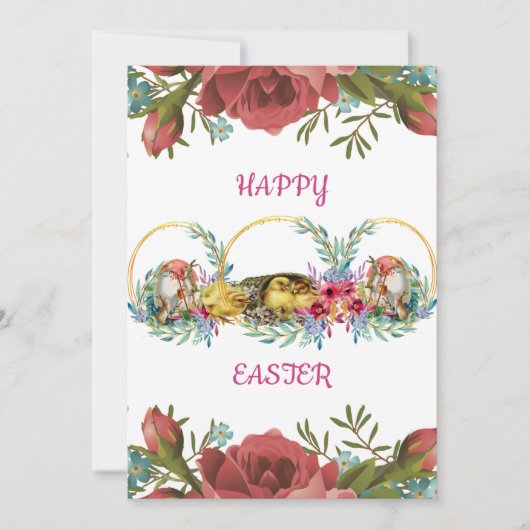 Happy Easter Waterverf Floral Rozen Eieren Chick Feestdagenkaart (Voorkant)