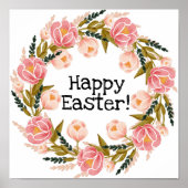 Happy easter waterverf floral wreate poster (Voorkant)