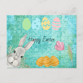 Happy Easter Waterverf konijn met eieren Feestdagenkaart
