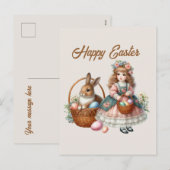 Happy Easter waterverf meisje voeg bericht toe Vak Feestdagenkaart (Voorkant / Achterkant)