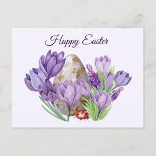 Happy Easter Waterverf Paarse Crocus Flowers Briefkaart