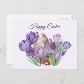 Happy Easter Waterverf Paarse Crocus Flowers Briefkaart (Voorkant / Achterkant)