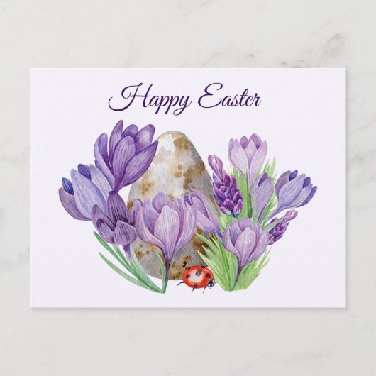 Happy Easter Waterverf Paarse Crocus Flowers Briefkaart (Voorkant)