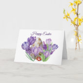 Happy Easter Waterverf Paarse Crocus Flowers Kaart (Gele Bloem)