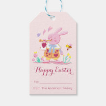 Happy Easter Waterverf Pink Bunny in de tuin