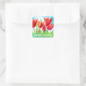 Happy Easter Waterverf Red Tulips Square Stickers (Tas)