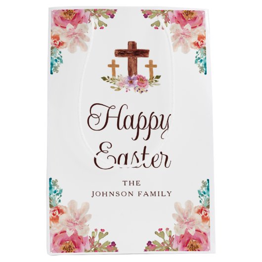 Happy Easter Waterverf Religious Cross Medium Cadeauzakje (Voorkant)