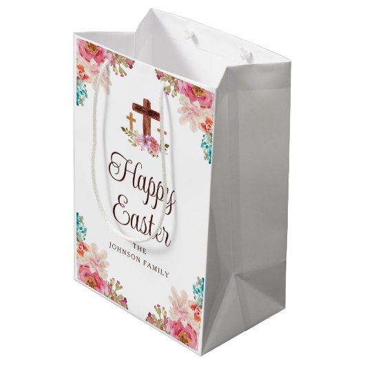 Happy Easter Waterverf Religious Cross Medium Cadeauzakje (Achterkant Gekanteld)