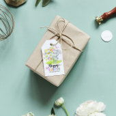 Happy Easter Waterverf Schattige Konijn Lente Bloe Cadeaulabel