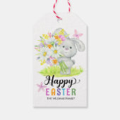 Happy Easter Waterverf Schattige Konijn Lente Bloe Cadeaulabel (Achterkant)