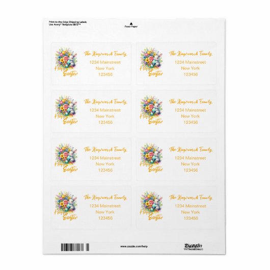 Happy Easter waterverf Spring Flower Bouquet Etiket (Full Sheet)