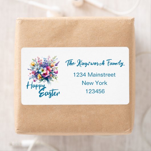 Happy Easter waterverf Spring Flower Bouquet Etiket (Insitu)