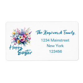 Happy Easter waterverf Spring Flower Bouquet Etiket