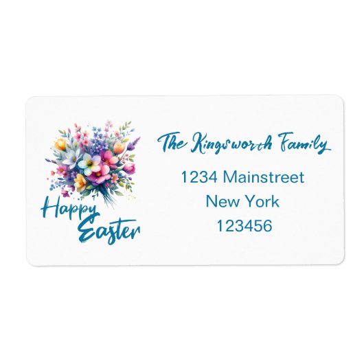 Happy Easter waterverf Spring Flower Bouquet Etiket (Voorkant)