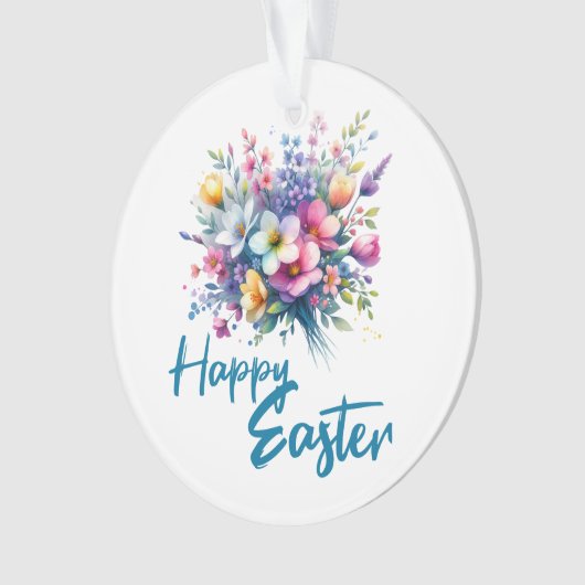 Happy Easter waterverf Spring Flower Bouquet Ornament (voorkant)