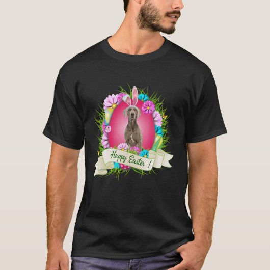 Happy Easter Weimaraner Wearing Bunny Ear Eggs Coo T-shirt (Voorkant)