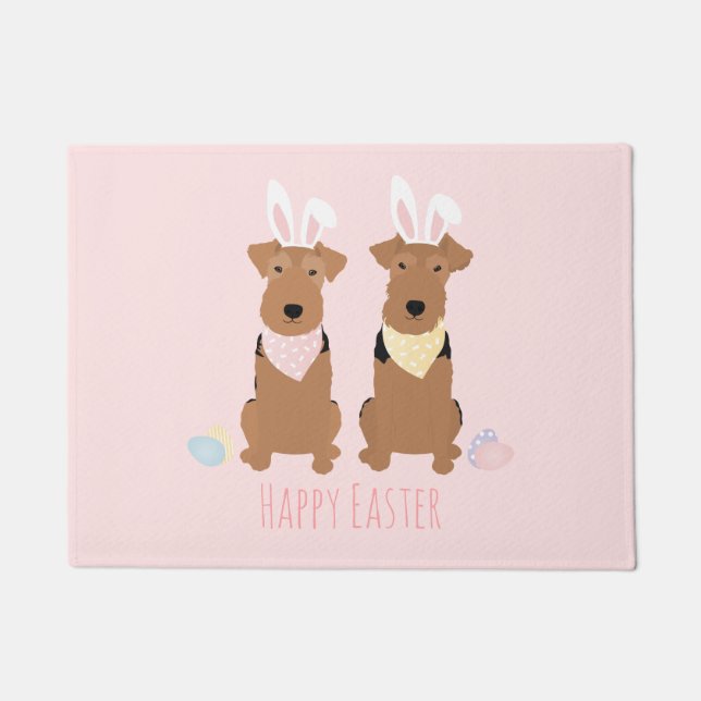Happy Easter Welsh Terriers Dogs Bunny Ears Deurmat (Voorkant)