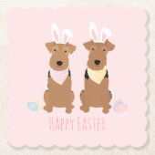 Happy Easter Welsh Terriers Dogs Bunny Ears Kartonnen Onderzetters (Voorkant)