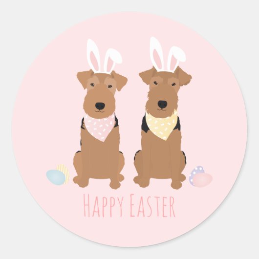 Happy Easter Welsh Terriers Dogs Bunny Ears Ronde Sticker (Voorkant)