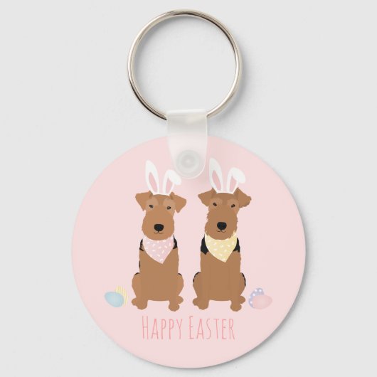 Happy Easter Welsh Terriers Dogs Bunny Ears Sleutelhanger (Voorkant)