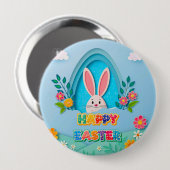 Happy Easter | Whimsical Easter Bunny and Floral Ronde Button 4,0 Cm (Voorkant /achterkant)