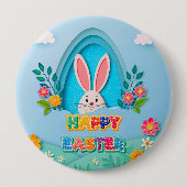 Happy Easter | Whimsical Easter Bunny and Floral Ronde Button 4,0 Cm (Voorkant)