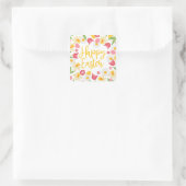 Happy Easter Whimsical Red Yellow Floral Vierkante Sticker (Tas)