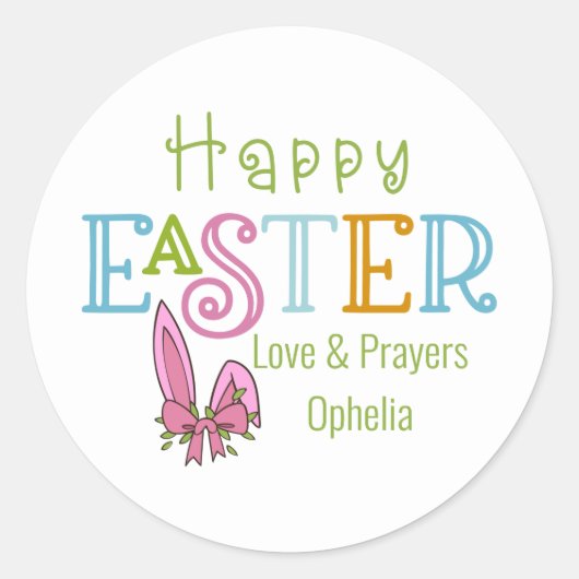 Happy Easter Whimsical Typografie en Bunny Ears Ronde Sticker (Voorkant)