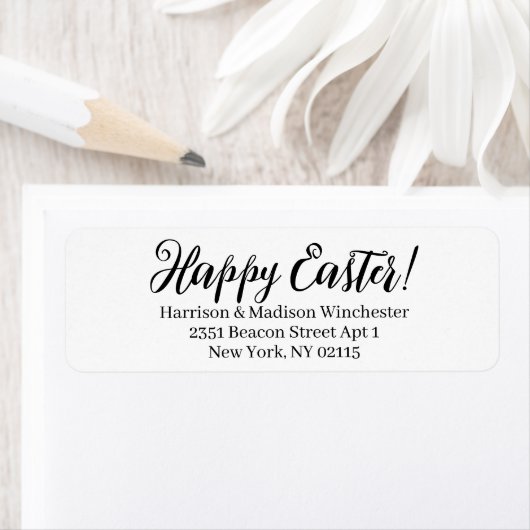 Happy Easter White black calligraphy address Etiket (Insitu)