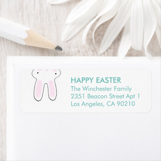 Happy Easter white blauwgroen leuk grappig bunny-a Etiket (Insitu)
