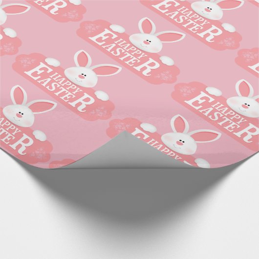 Happy Easter White Bunny Cadeaupapier (Hoek)