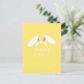 Happy Easter white bunny oren Briefkaart (Staand voorkant)