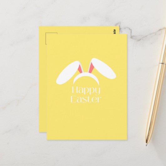 Happy Easter white bunny oren Briefkaart (Voorkant / Achterkant in situ)