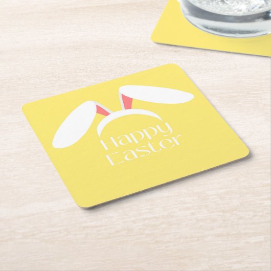 Happy Easter white bunny oren Kartonnen Onderzetters (Schuin)
