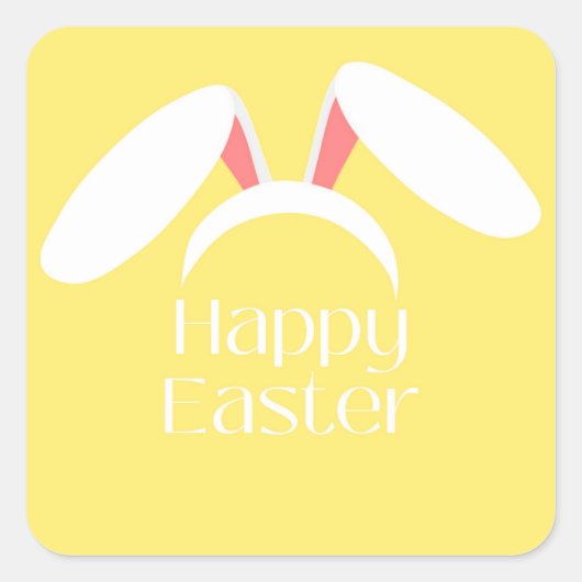 Happy Easter white bunny oren Vierkante Sticker (Voorkant)