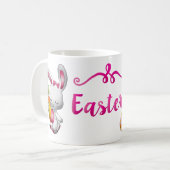 Happy Easter White Bunny Pink Script op maat gemaa Koffiemok (Voorkant links)
