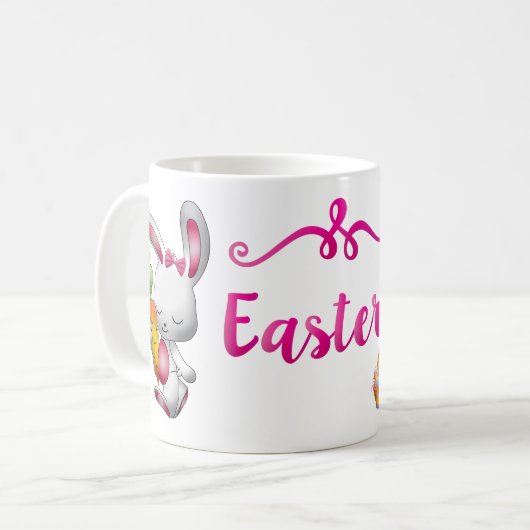 Happy Easter White Bunny Pink Script op maat gemaa Koffiemok (Voorkant links)