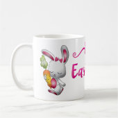 Happy Easter White Bunny Pink Script op maat gemaa Koffiemok (Links)