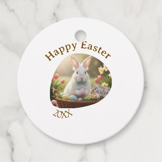 Happy Easter white bunny year photo family name Bedankjes Labels (Voorkant)