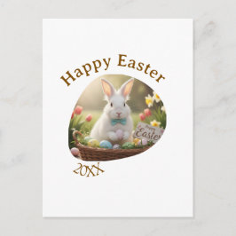 Happy Easter white bunny year photo family name  Briefkaart