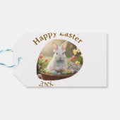 Happy Easter white bunny year photo family name  Cadeaulabel (Achterkant Horizontaal)