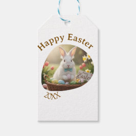 Happy Easter white bunny year photo family name  Cadeaulabel