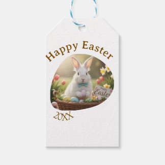 Happy Easter white bunny year photo family name  Cadeaulabel